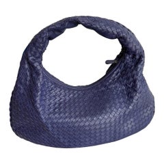 Vintage Bottega Veneta Hobo Bag Lambskin leather Dark Navy Medium 47cm