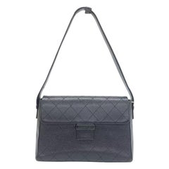 Chanel So Black Caviar Shoulder Bag Front Buckle Adjustable Strap