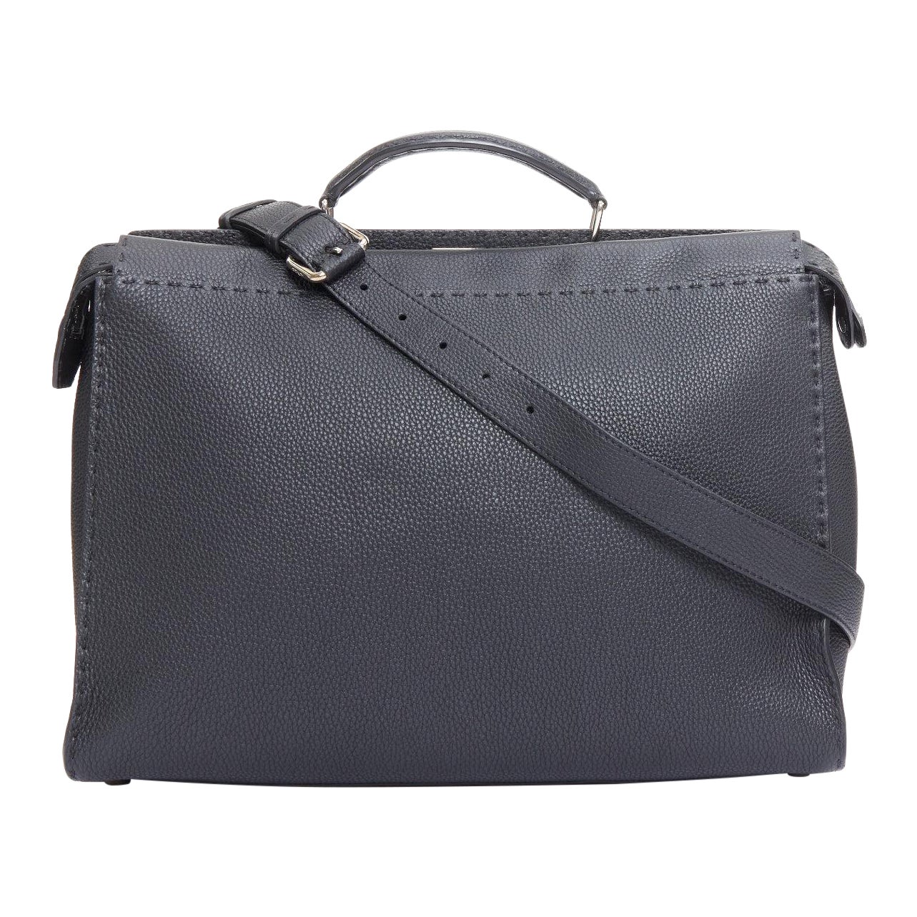 FENDI Peekaboo black topstitch selleria monster eye crossbody briefcase For Sale