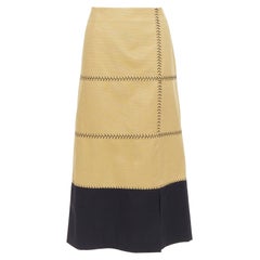 GABRIELA HEARST Lyssa tan cotton black whipstitch design midi skirt IT44 L
