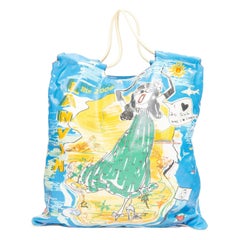 LANVIN 2009 blue singing cartoon print laminated canvas tote bag