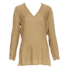 GIANFRANCO FERRE Vintage taupe cashmere silk v neck hand stitch tunic top IT42 M