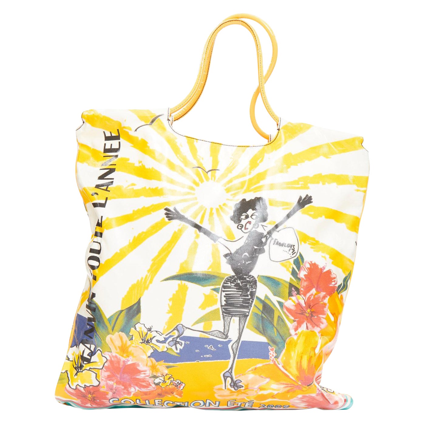 LANVIN 2009 yellow toute lannee print laminated canvas tote bag For Sale