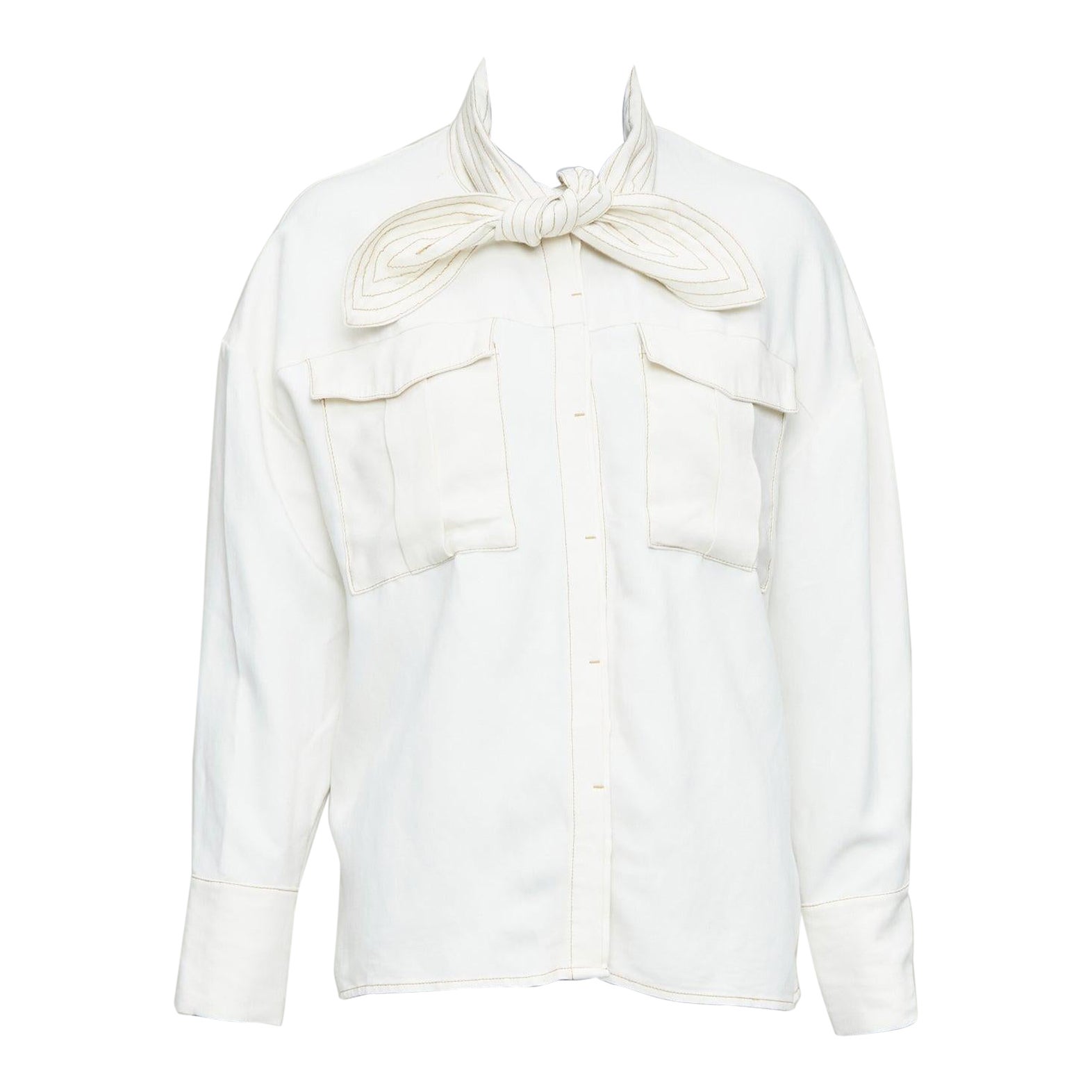 C.I.C. Crema - Camicia con collo a farfalla e tasche impunturate M. I. M. in vendita