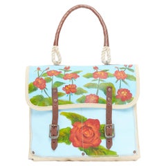 KATE SPADE WWII Hand Painted blue red rose print leather satchel tote bag