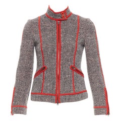 MOSCHINO CHEAP CHIC Vintage grey wool tweed red piping  moto jacket IT38 XS