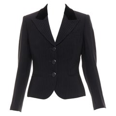 GIORGIO ARMANI black pinstripe velvet trim cropped tuxedo blazer IT40 S