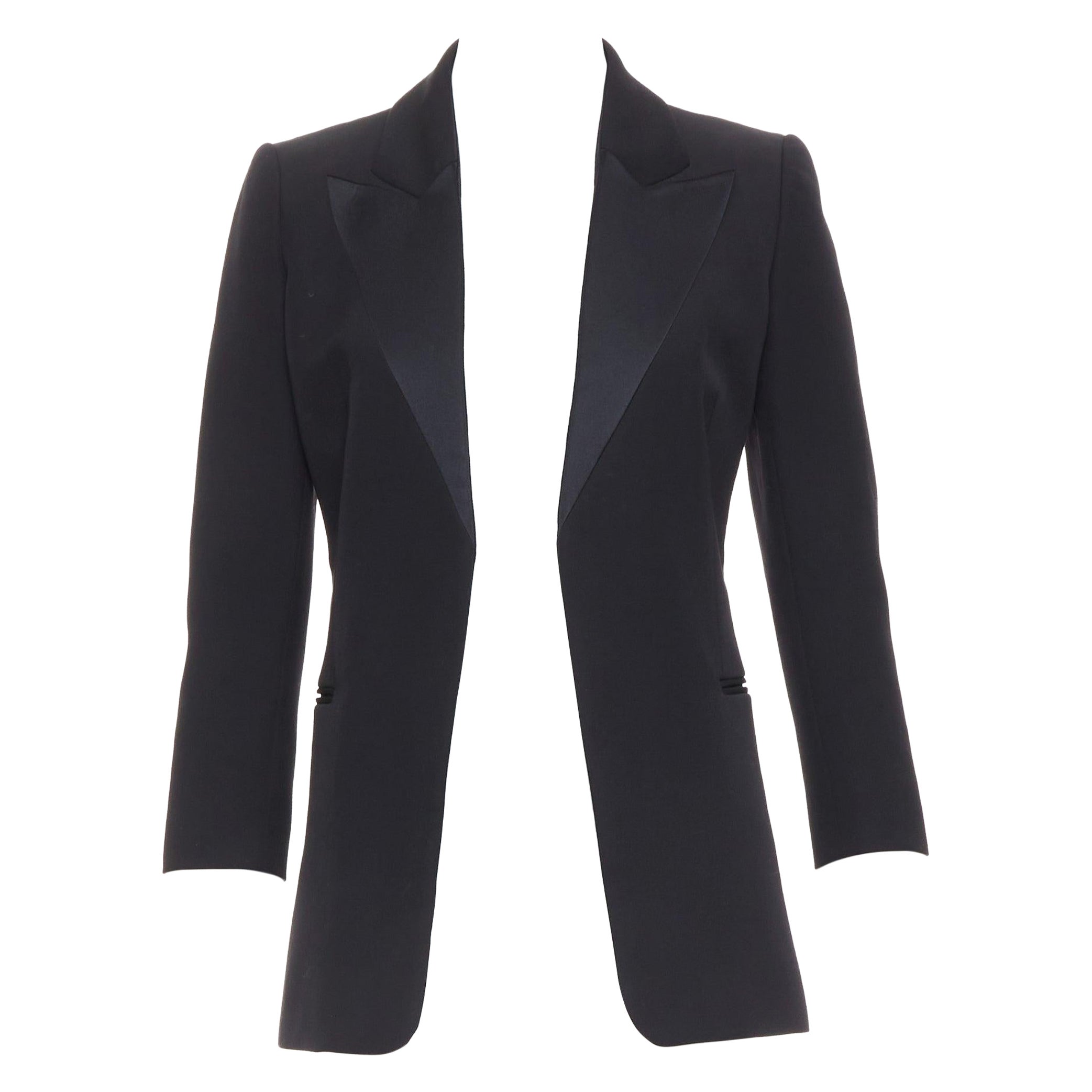 LANVIN Alber Elbaz blazer en laine noire et soie Trompe Loeil pressée à revers en pointe FR36 S