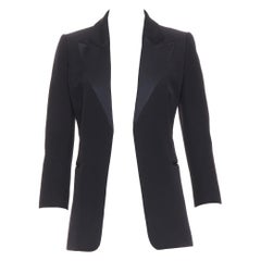 LANVIN Alber Elbaz blazer nero in lana e seta Trompe Loeil con bavero a punta pressato FR36 S