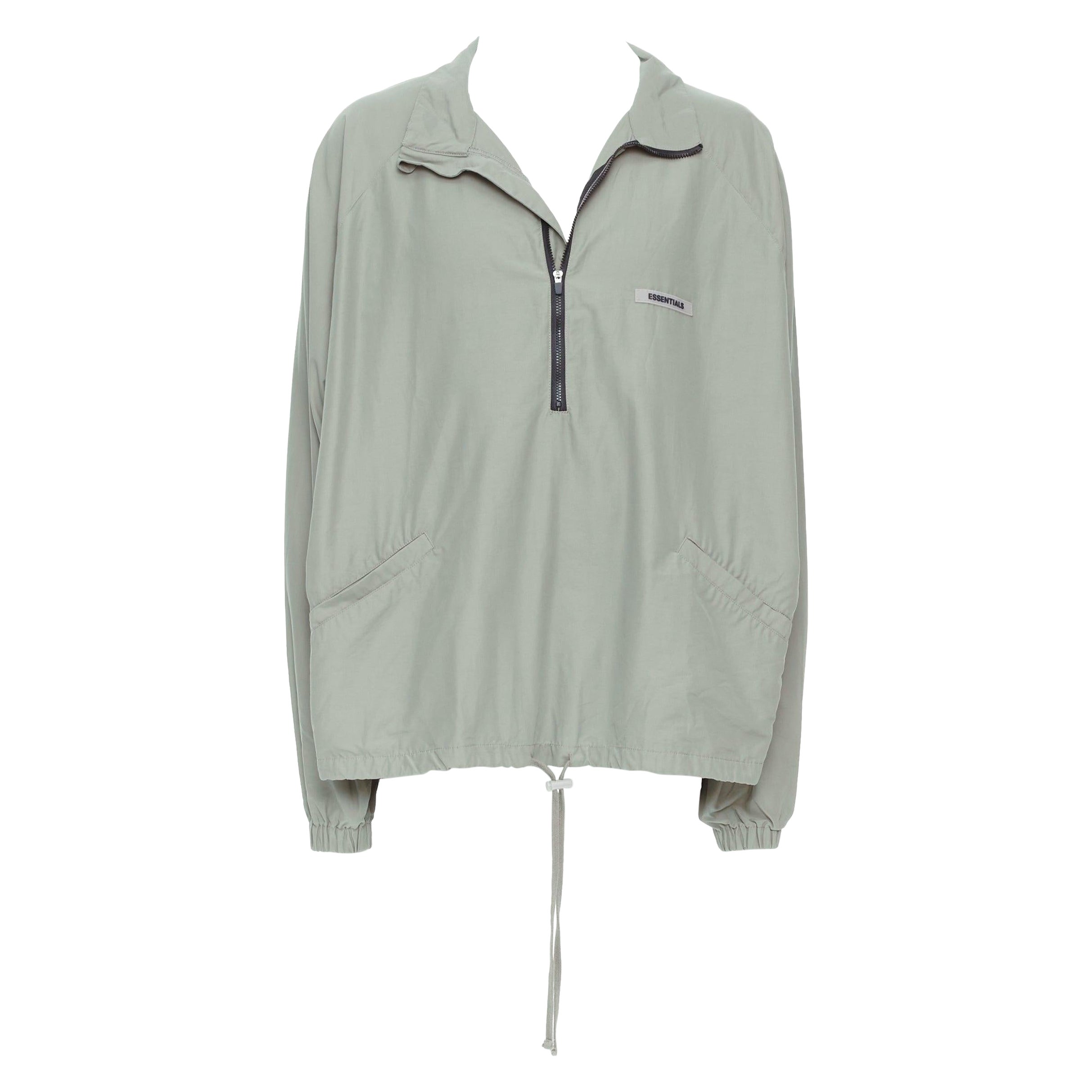FEAR OF GOD ESSENTIALS jersey caqui de algodón y nailon con logo y media cremallera L