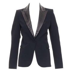 PLEIN SUD Schwarzes weiches Leder Spitzenkragen geometrische Knöpfe Blazer Jacke