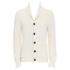 TOM FORD Creme 100% Wolle gerippt Schalkragen geknöpft Strickjacke IT46 S