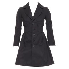 DSQUARED2 black cotton hand stitched horn button fit flared coat IT38 XS