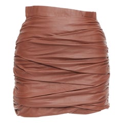 ZEYNEP ARCAY brown lambskin gathered ruched silk lined mini skirt FR34 XS