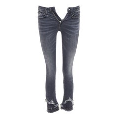 R13 dark grey mid rise destroy shredded hem skinny jeans 24"