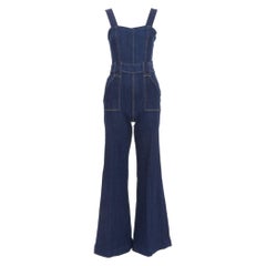 7 FOR ALL MANKIND indigo blue denim wide flare dungaree jumpsuit XS