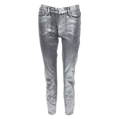 FRAME Le High Skinny Crop pantaloni rivestiti d'argento metallizzato 24"