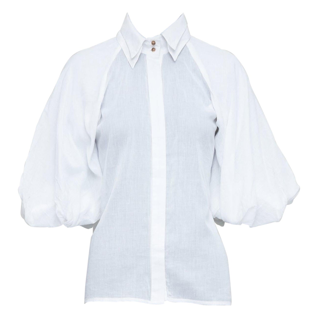 AJE white cotton Victorian puff sleeve double collar shirt UK6 XS For Sale