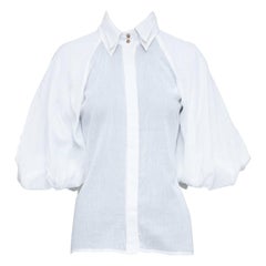 Camicia AJE in cotone bianco con maniche a sbuffo e doppio collo UK6 XS