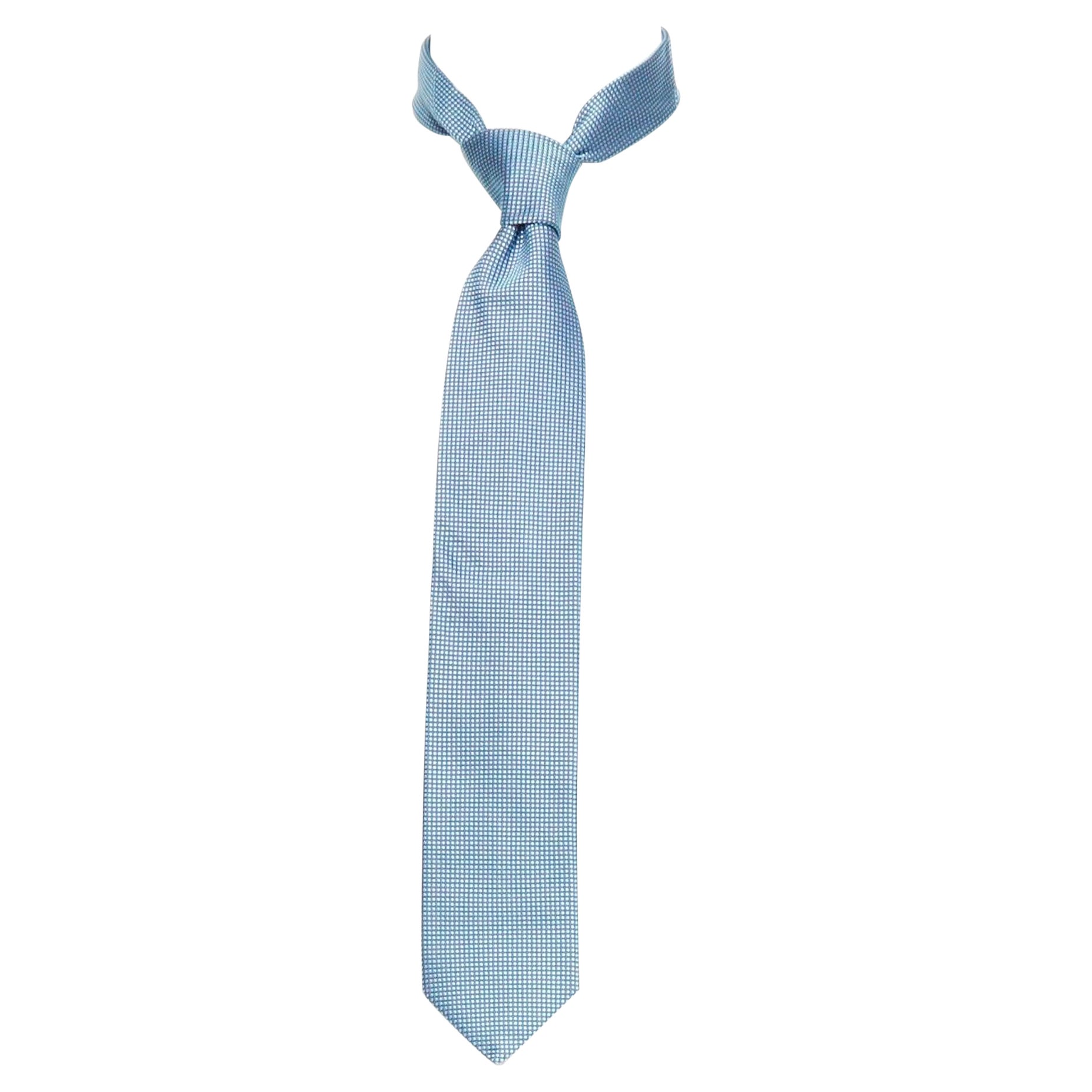PATEK PHILLIPE 2011 100% silk blue grid jacquard wide dress tie