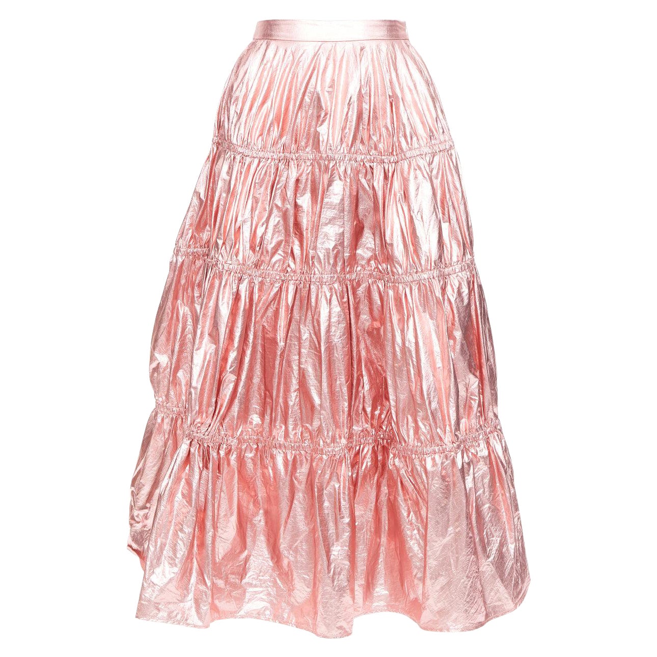 REJINA PYO metallic pink nylon high waist tiered A-line skirt UK6 XS For Sale