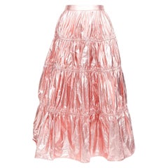REJINA PYO metallic pink nylon high waist tiered A-line skirt UK6 XS