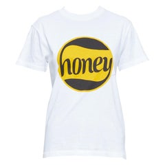 Ganni giallo logo Miele ape bianca in cotone ricamato tshirt XS