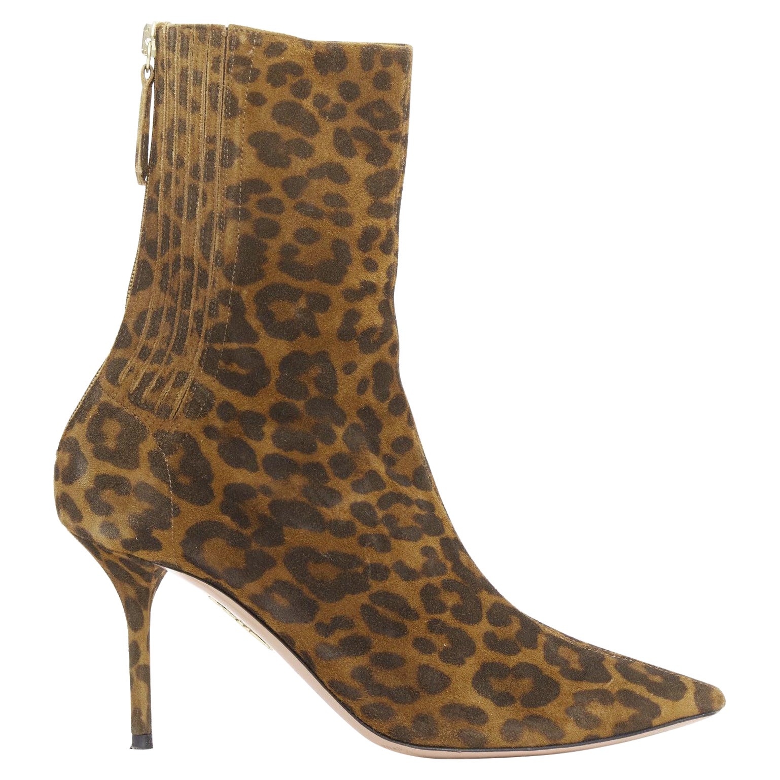AQUAZZURA Montmartre botas puntiagudas de ante marrón con estampado de leopardo EU36