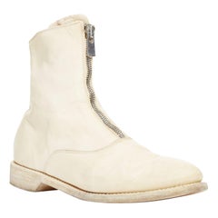 Guidi bottes de combat en cuir pleine fleur crème avec fermeture à glissière argentée sur le devant EU39