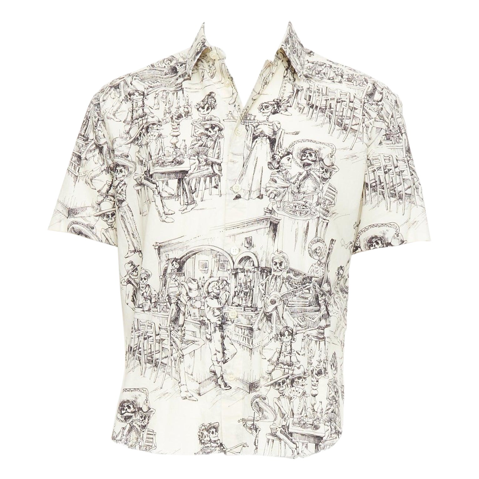 SAINT LAURENT 2018 cream skeleton western party print hawaiian shirt FR38 XS For Sale