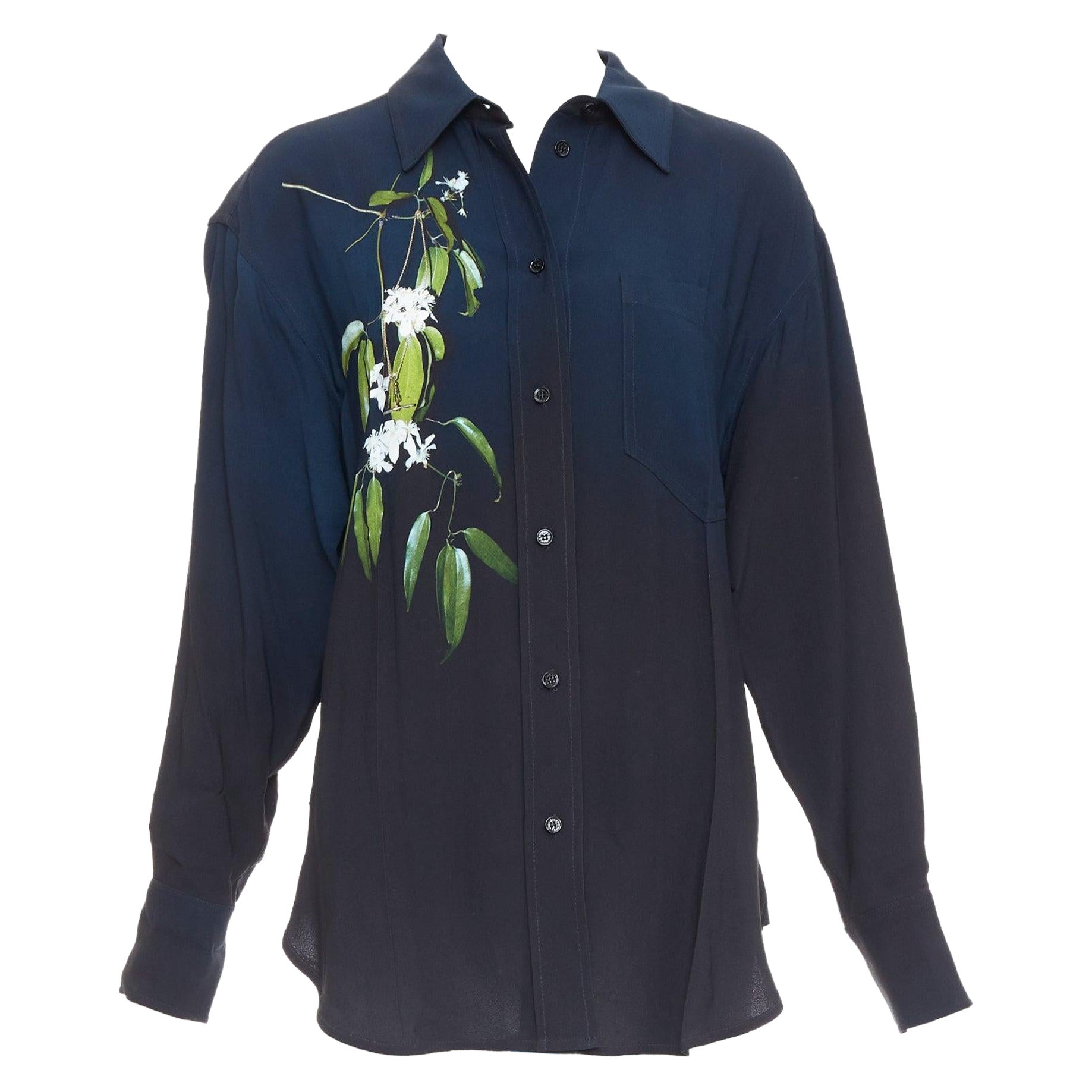 VICTORIA BECKHAM navy ombre Blumendruck Pyjama Shirt Top UK6 XS im Angebot