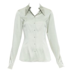 Raey, camicia con colletto a punta in misto seta verde UK8 S