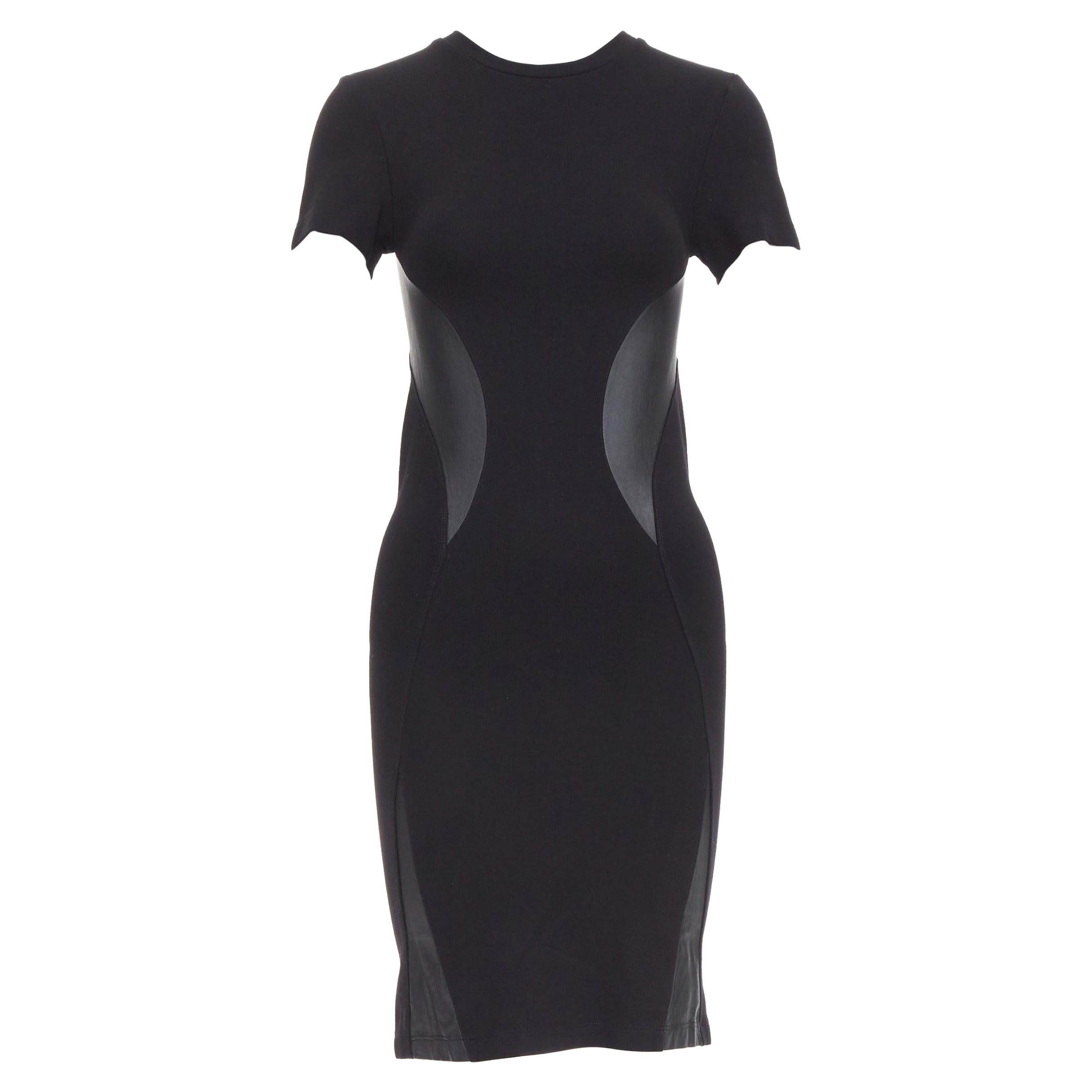 MCQ ALEXANDER MCQUEEN vestido bodycon ajustado con paneles de cuero negro S en venta