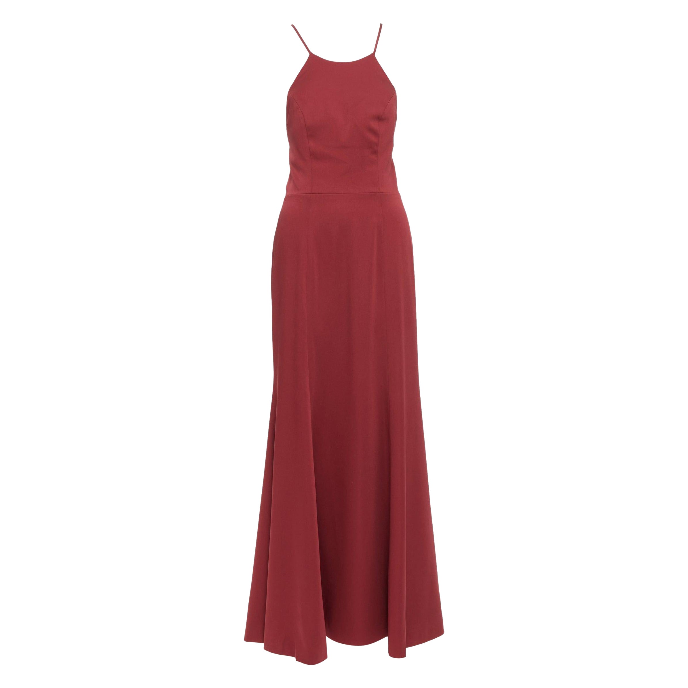 JENNY YOO rot Satin Halfter Spitze bis zurück fit flare lange Kleid US4 S im Angebot