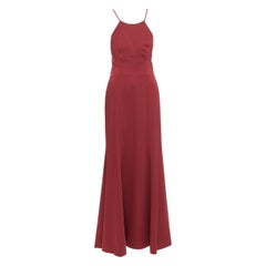 JENNY YOO vestido largo de satén rojo con lazada en la espalda, ajustado y acampanado US4 S