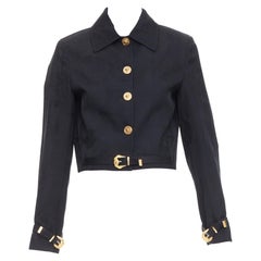 rare VERSACE laine noire Medusa jacquard Barocco veste cropped IT38 XS