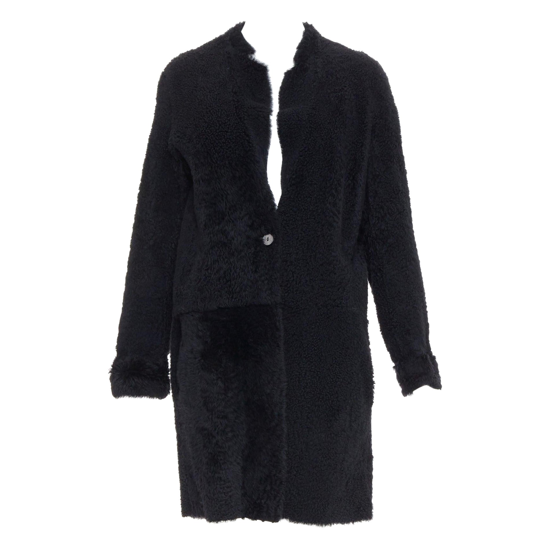 KARL DONOGHUE cappotto lungo a un bottone in pelle d'agnello nera e pelliccia di montone L