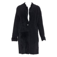 KARL DONOGHUE black lambskin shearling fur single button long coat L