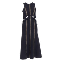 SELF-PORTRAIT - Robe midi en treillis noir avec découpe et superposition UK6 XS