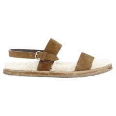 SAINT LAURENT Joan Noe tan leather cream shearling lined sandals EU38
