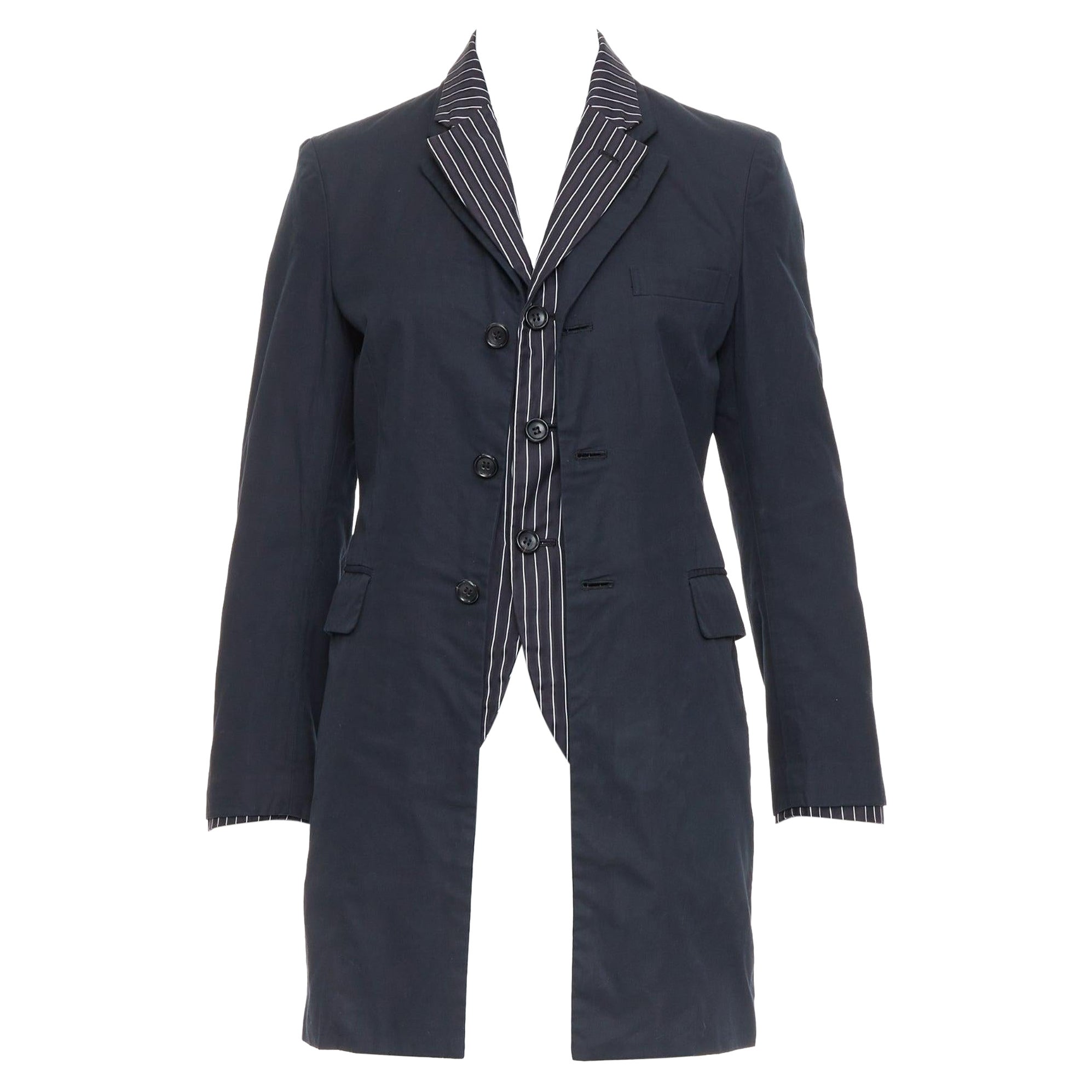 COMME DES GARCONS 2010 cappotto doppio strato in cotone gessato nero XS