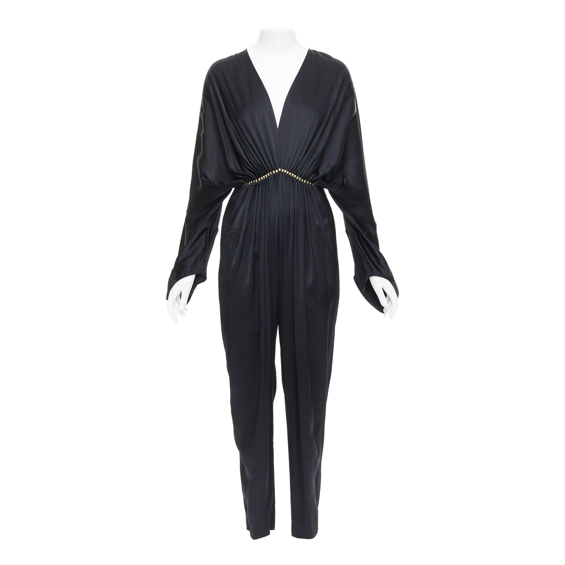 STELLA MCCARTNEY Morgan black silky pleated plunge jumpsuit IT34 XXS Alicia Keys For Sale