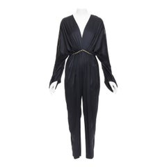 STELLA MCCARTNEY Morgan black silky pleated plunge jumpsuit IT34 XXS Alicia Keys