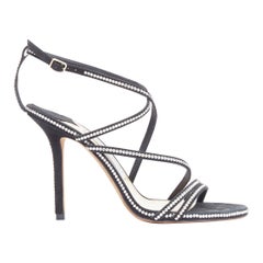 JIMMY CHOO - Sandales à brides en daim noir et cristaux EU36