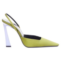 SAINT LAURENT Blade 105 green purple satin slingback pumps EU37