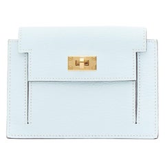 HERMES Kelly Pocket Compact Chevre Mysore Bleu Brume wallet