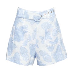 KEEPSAKE blanco azul lino estampado paisley algodón forrado pantalón corto con cinturón S