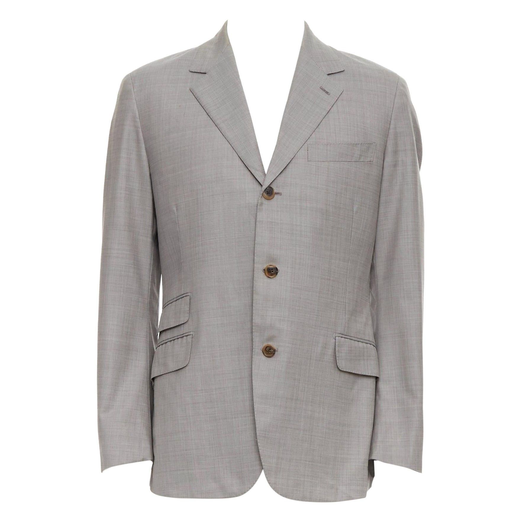 HERMES beige 100% lana 3 tasche con dettagli cuciti a mano abito blazer FR48 M