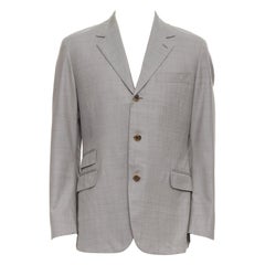 HERMES beige 100% wool 3 pockets handstitched details blazer suit FR48 M