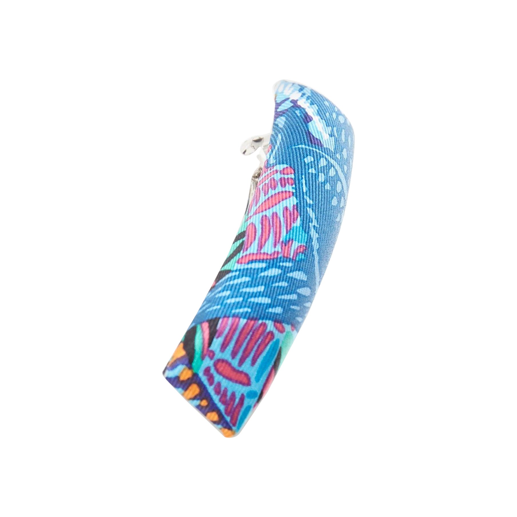 Broche de pelo HERMES Eclipse PM Wild Singapur azul multicolor con estampado de seda